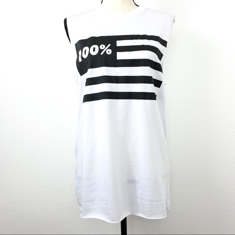 NEW Stylestalker Sleeveless Flag T-Shirt White/Black Sm NWT
